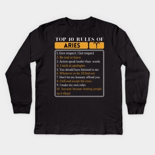 Top 10 Rules Of Aries, Aries Horoscope Zodiac Facts Traits Rules Kids Long Sleeve T-Shirt